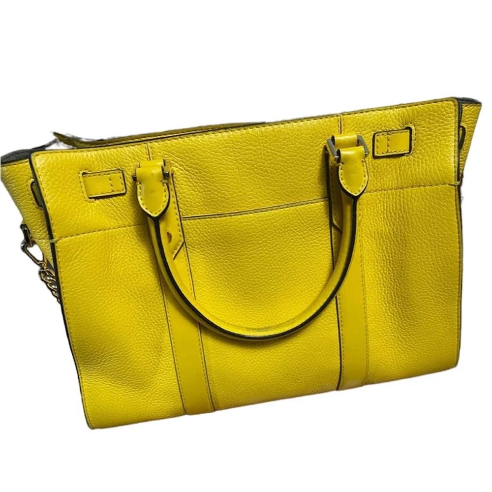 Michael Kors Authentic Hamilton Yellow Citrus Pebbled Leather EUC - Picture 2 of 3